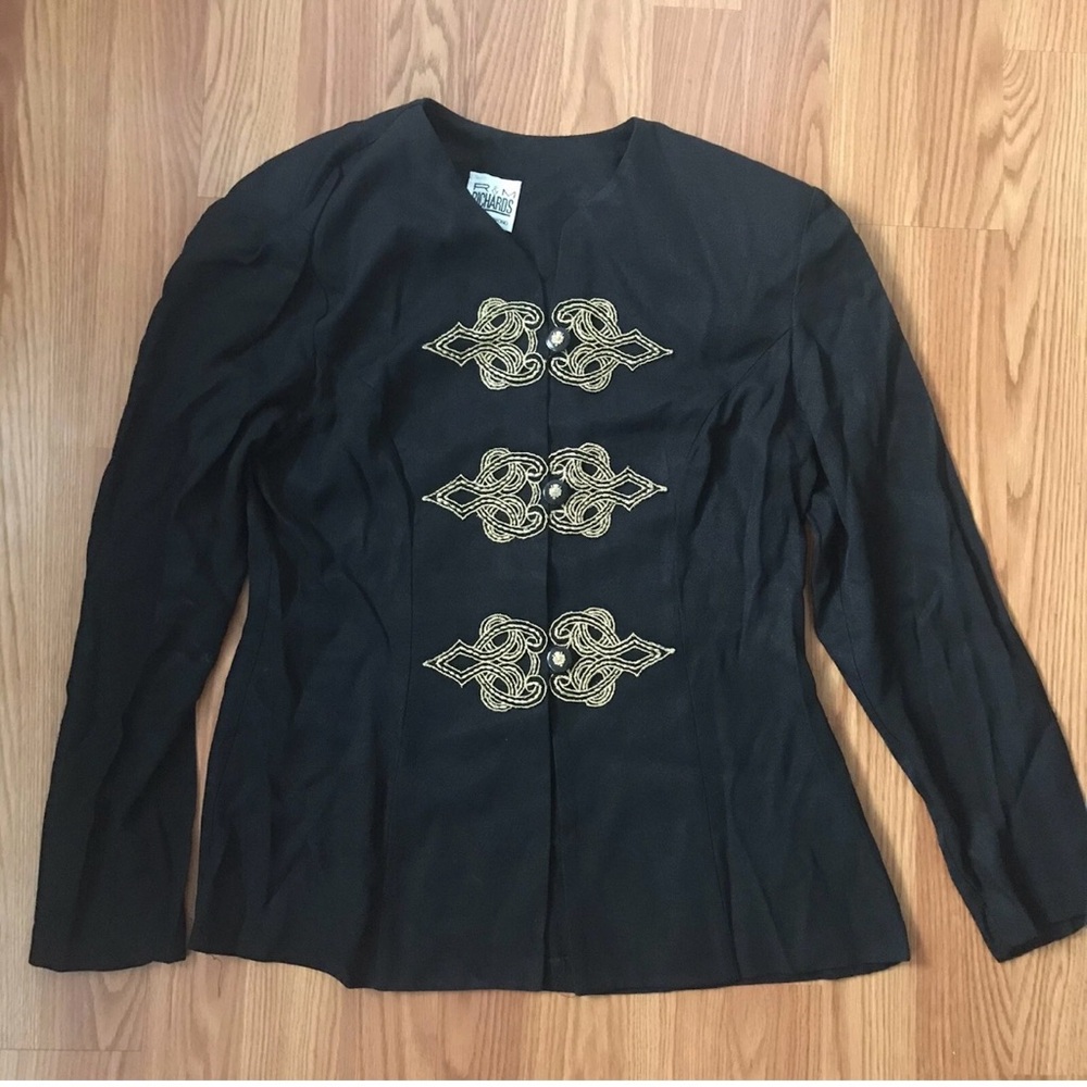 Vintage Women’s Sz 8 R & M Richards Karen Kwong Black Gold Embellished Jacket